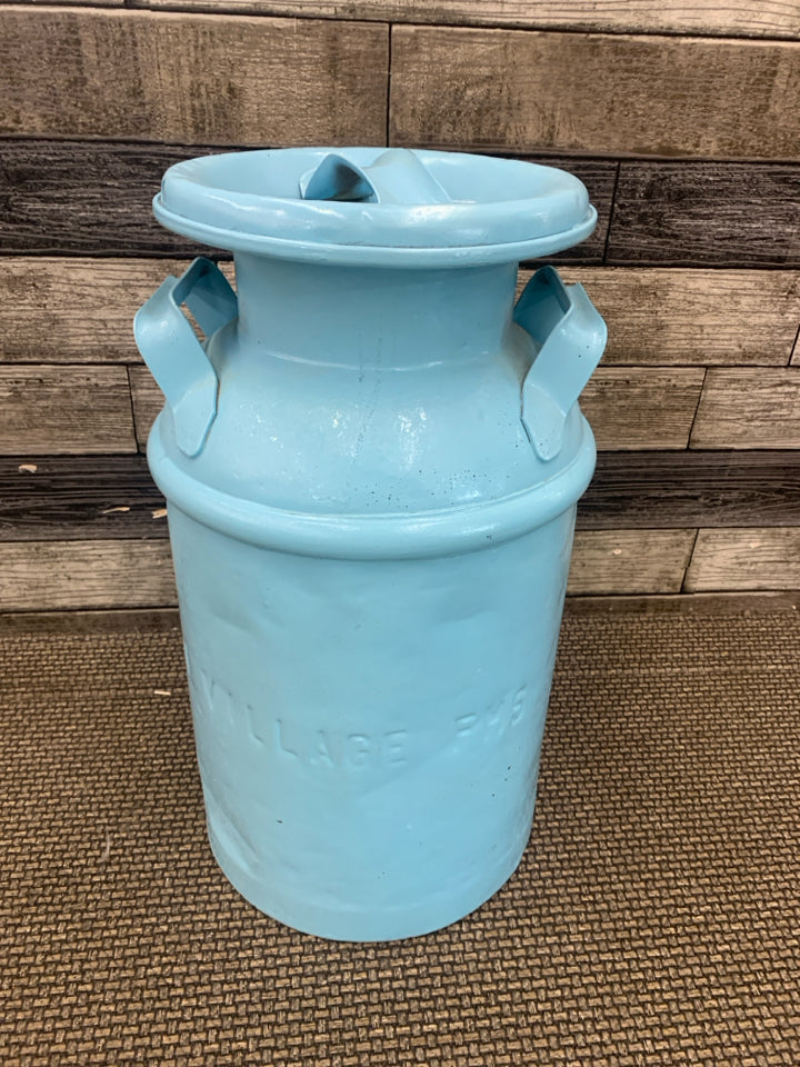 LIGHT BLUE HEAVY METAL GIBSON VILLAGE MILK CAN.