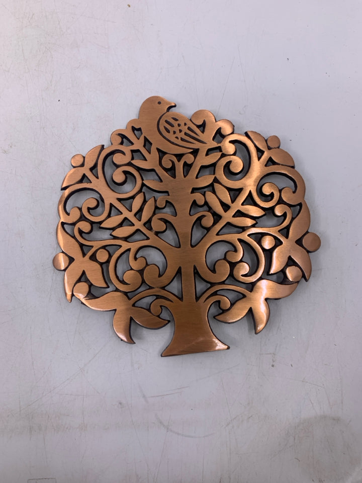 METAL COPPER COLORED TREE W/ BIRD.