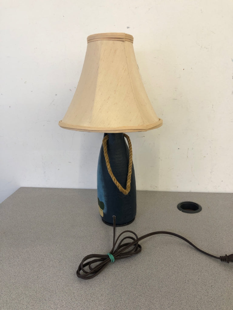 PAINTED LIGHTHOUSE BUOY LAMP W TAN SHADE.