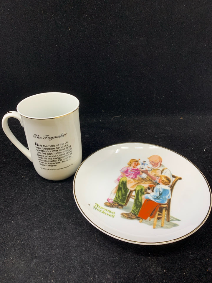 2 PC CUP & SAUCER "THE TOYMAKER" NORMAN ROCKWELL.