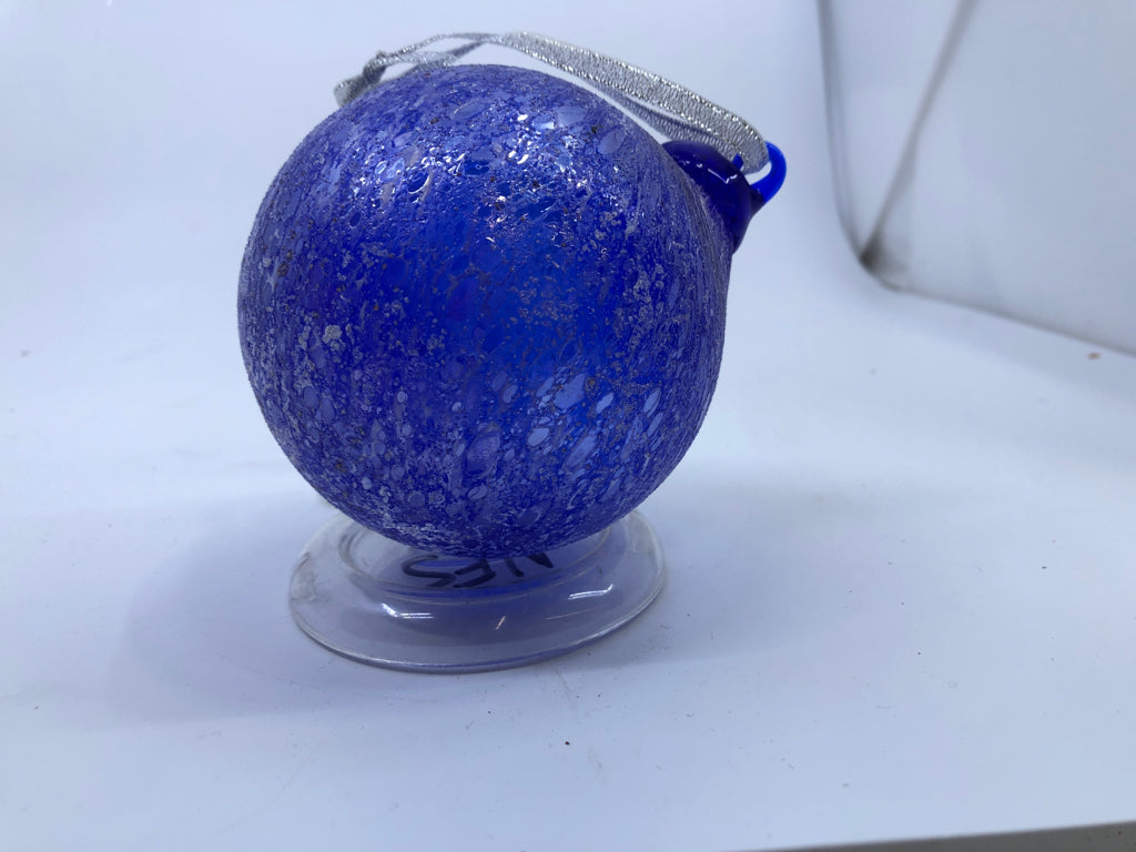 BLUE BLOWN GLASS BULB ORNAMENT-NIB.