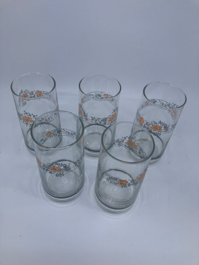 5 PINK FLOWER GLASS TUMBLERS