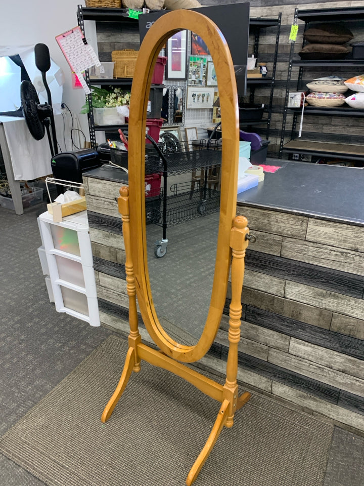 STANDING WOODEN FLOOR MIRROR.