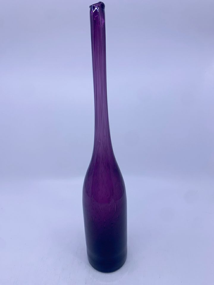 TALL PURPLE GLASS VASE W NARROW NECK.