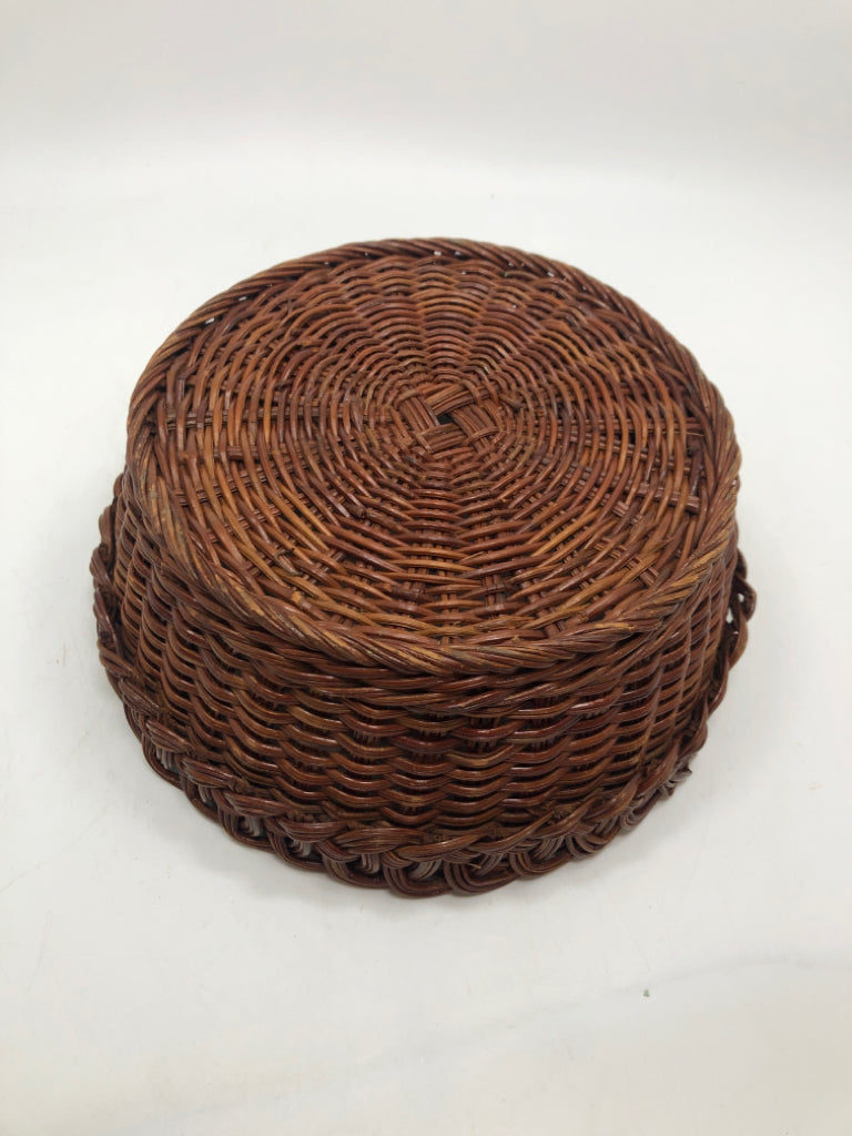 DARK ROUND FIBER BASKET W/LOOP RIM.