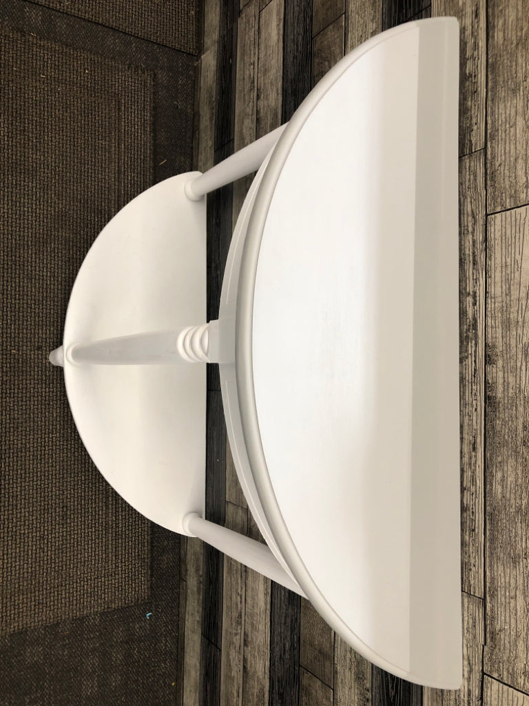 WHITE W GREY HALF MOON TABLE W BOTTOM STORAGE.
