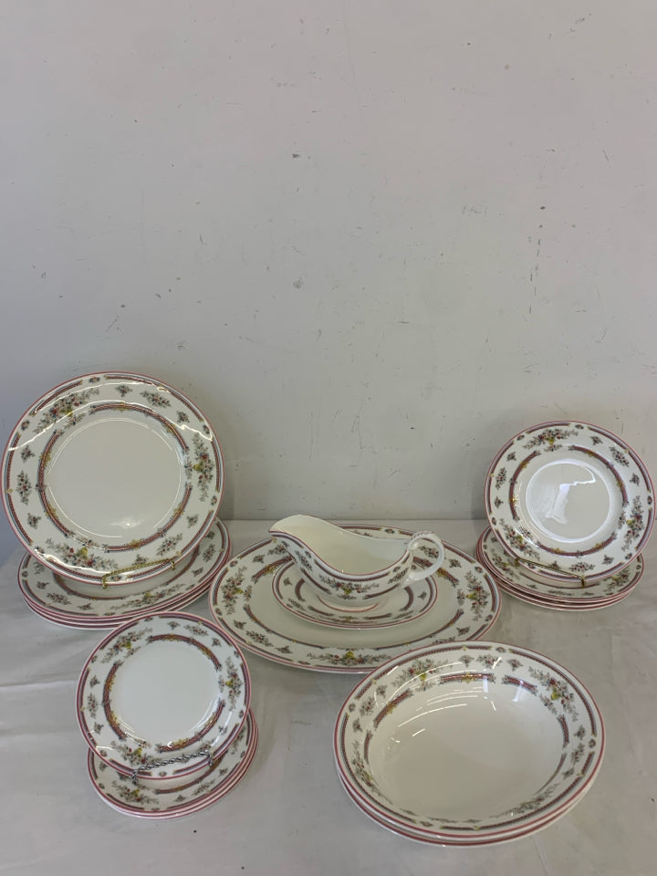 17PC SERV FOR 4 PINK FLORAL DISH SET- MONTDORE.