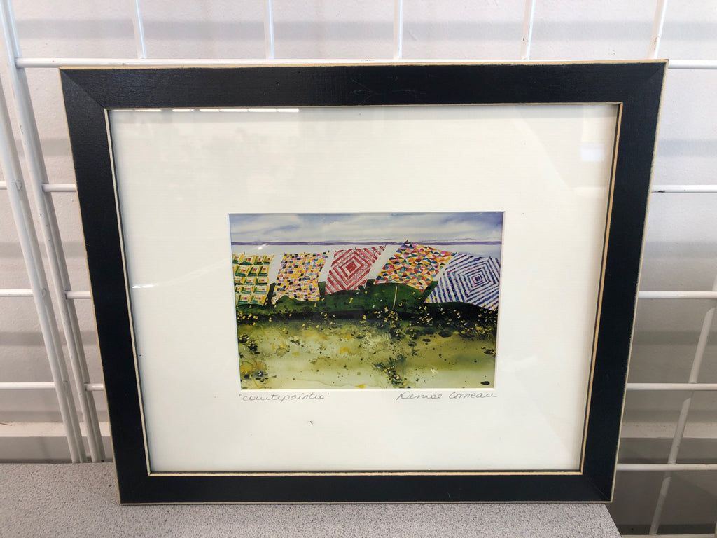 "COUNTERPOINTS" QUILTS ON THE LINE- FRAMED WATERCOLOR.