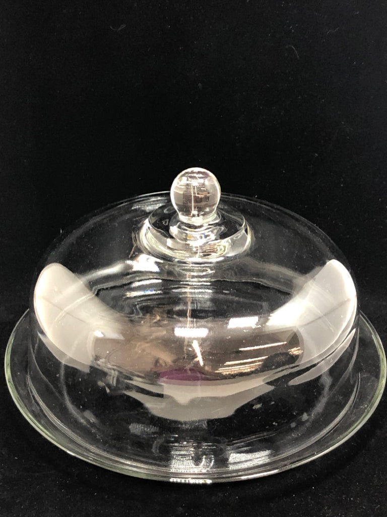 2PC CLEAR GLASS COVERED CAKE PLATE.