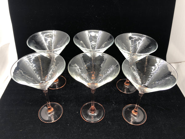 6 TINTED PINK MARTINI GLASSES.