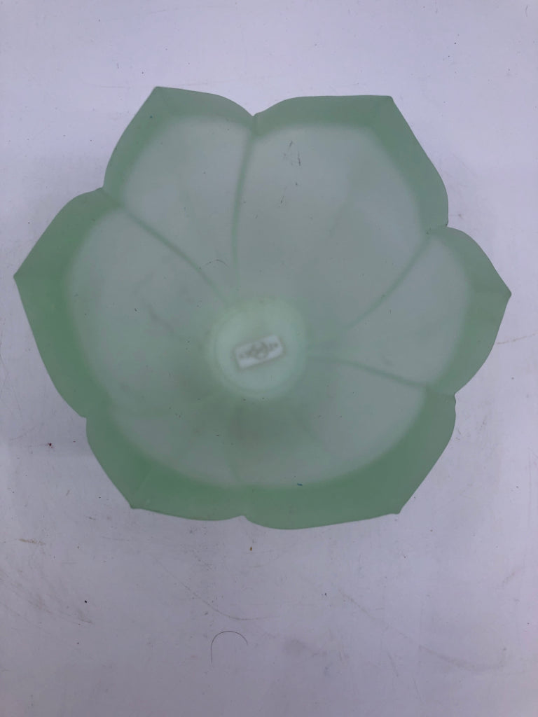 GREEN FROSTED LENOX FLORAL SHAPED BOWL.