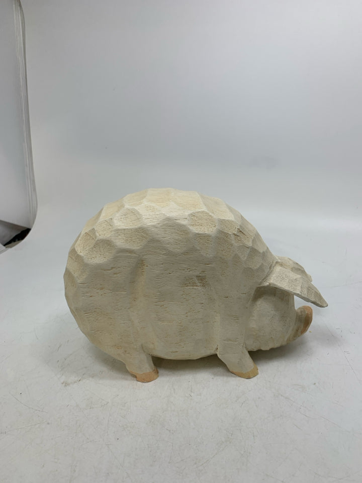 WOOD CARVED WHITE TEXTURED PIG.