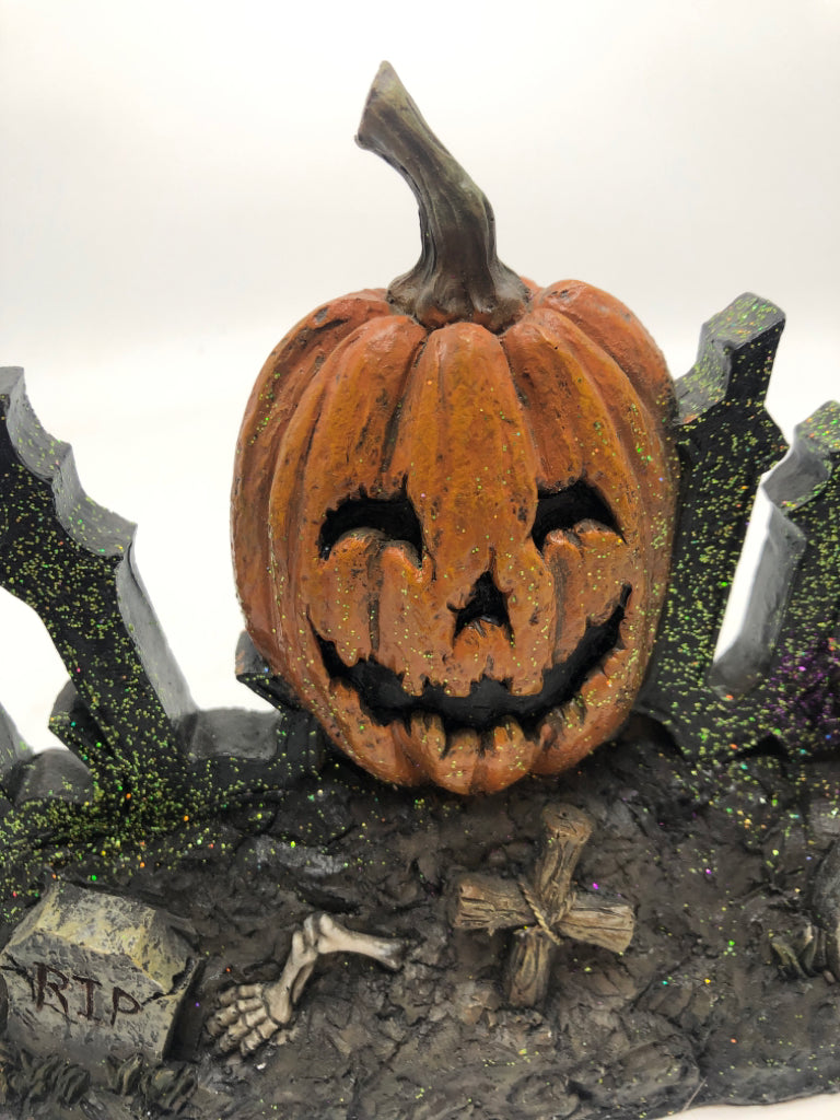 HALLOWEEN GLITTER CEMETARY RESIN SHELF DECOR.