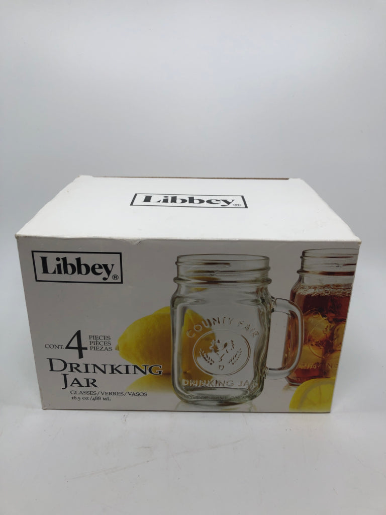 4 NIB LIBBEY DRINKING JARS