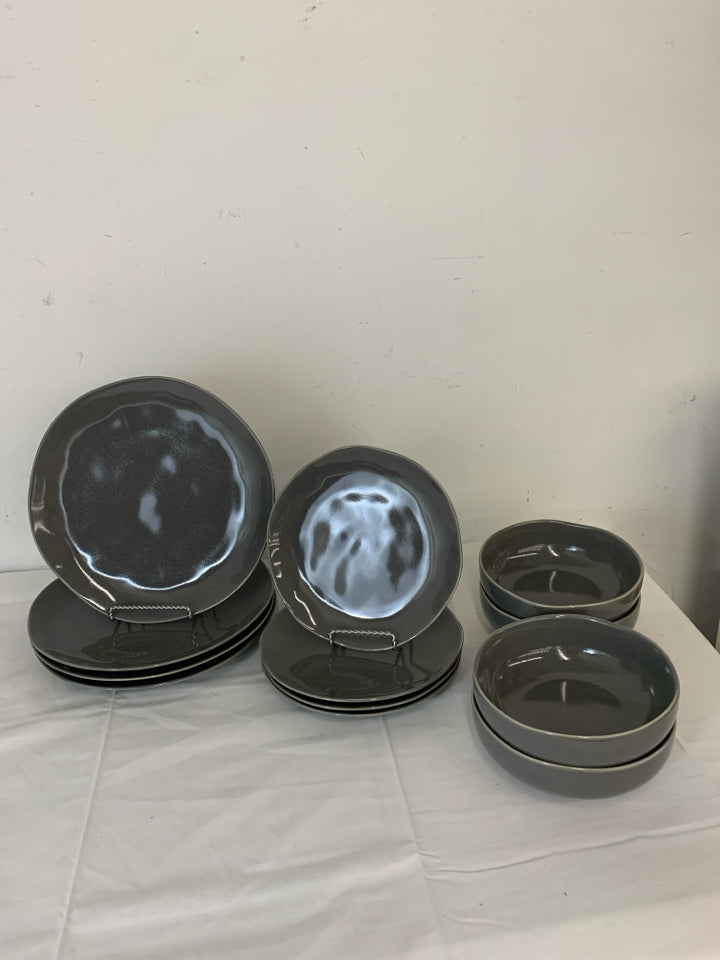 12 PC GREY DISH SET- SVC 4.