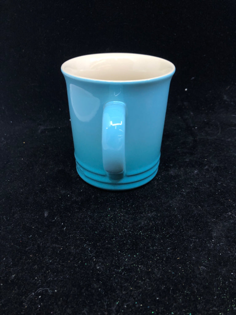 AQUA LE CREUSET MUG.