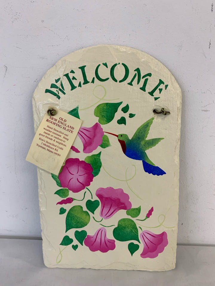 WELCOME HUMMINGBIRD SLATE WALL HANGING.