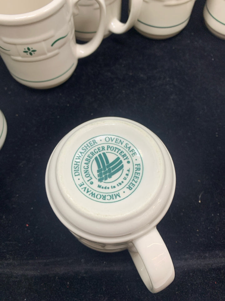 8 CREAM CERAMIC MUG GREEN PATTERN-LONGABERGER.