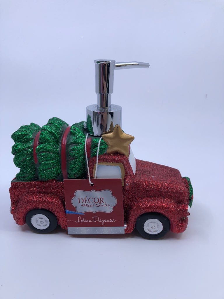 NWT GLITTER RED TRUCK HAND SOAP DISPENSER.
