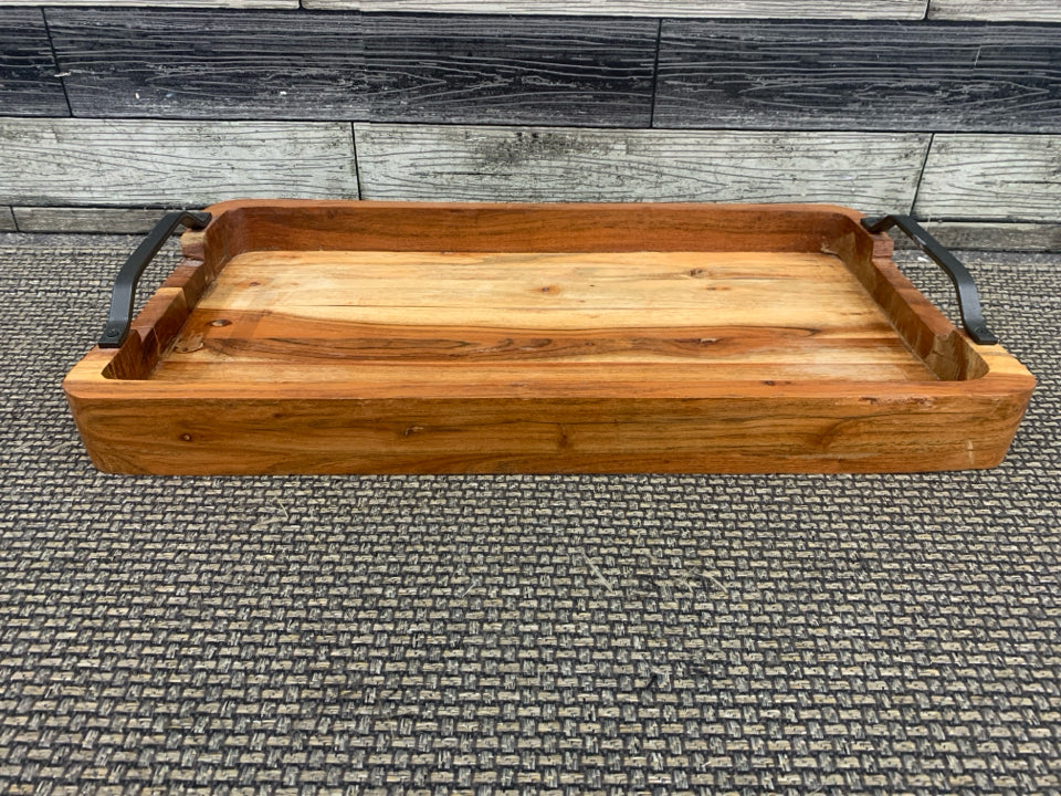 LG WOODEN TRAY METAL HANDLES.