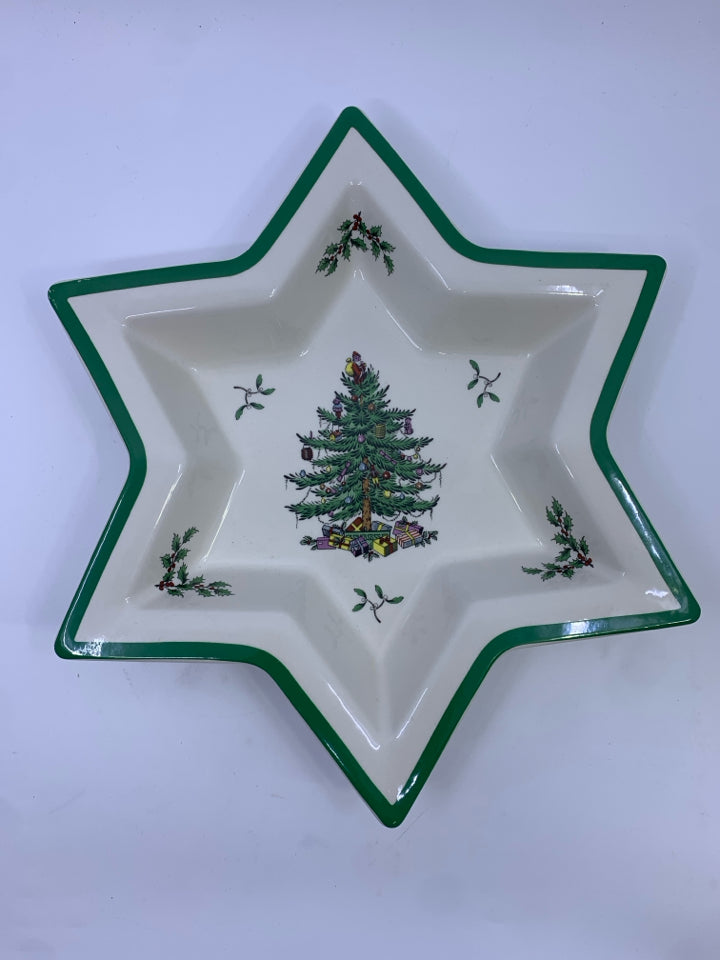 SPODE CHRISTMAS TREE GREEN STAR EDGE SERVING DISH.