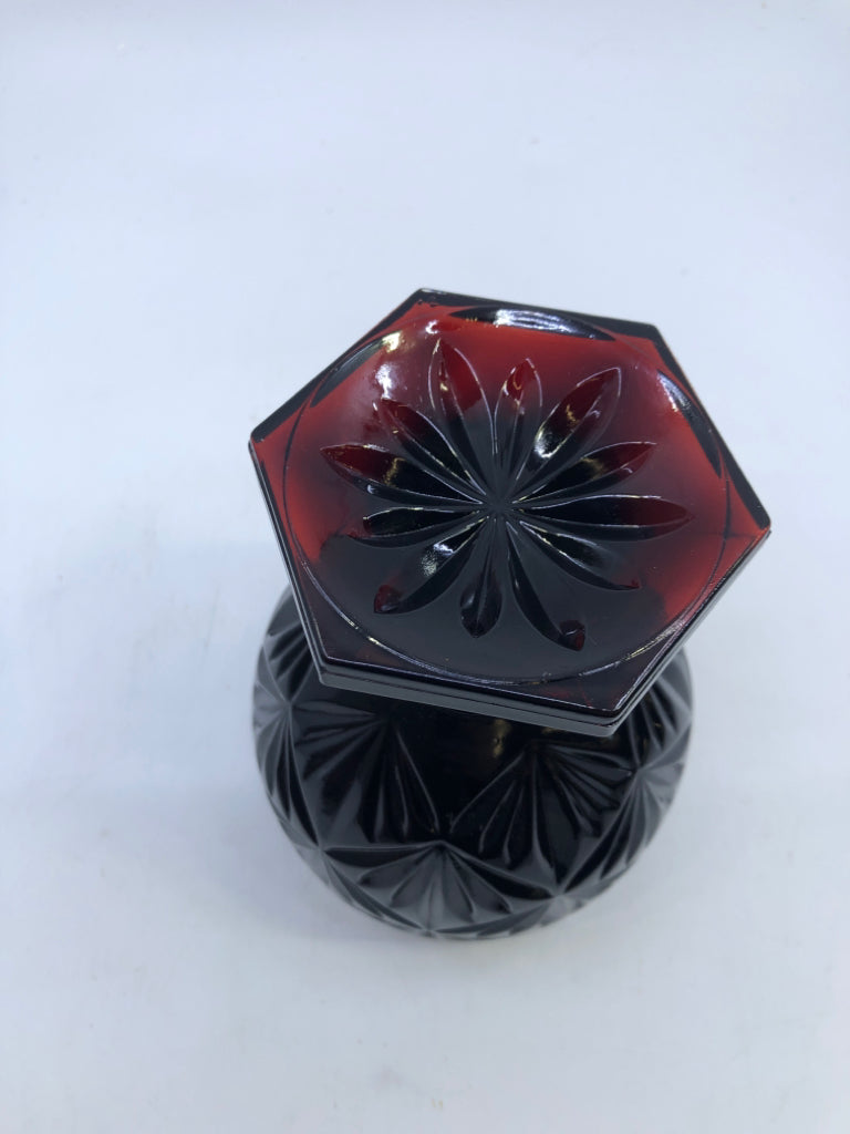 CRANBERRY FOOTED DEEP CANDY DISH.