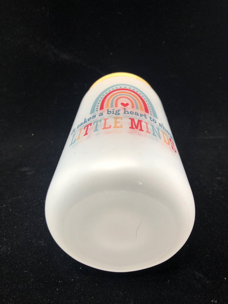 FROSTED TEACHER CUP W/NIP STRAW.