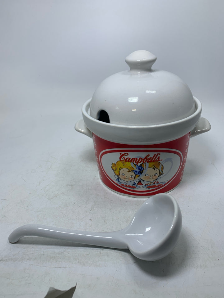 VTG SOUP TUREEN KIDS SMELLS TOMATO SOUP LID & LADLE.