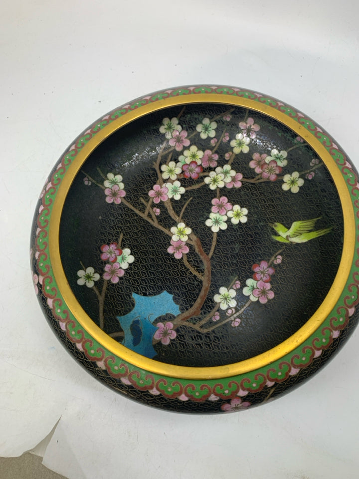 VTG ASIAN STYLE CLOISONNE HEAVY ENAMEL/METAL BOWL W/ STAND.