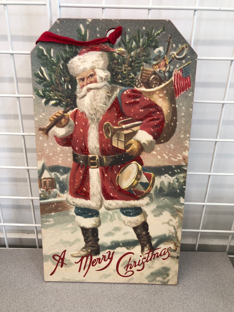 SPARKLY "MERRY CHRISTMAS" TAG-STYLE WOOD HANGING.