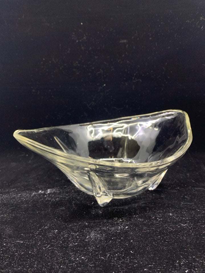 OVAL FOOTED GLASS BOWL.