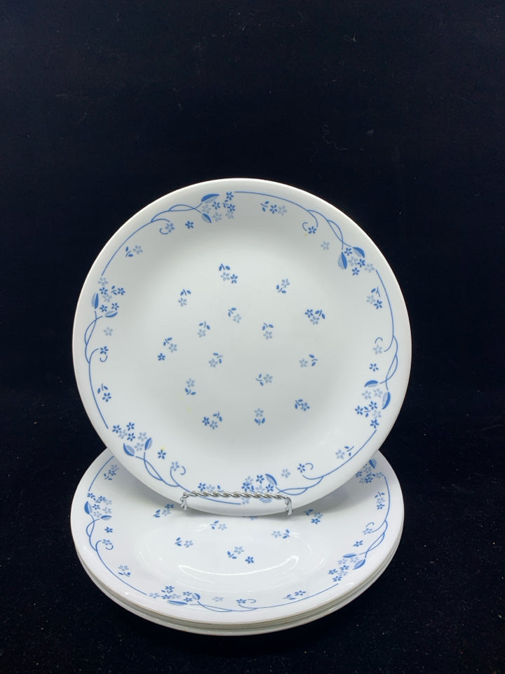 4 BLUE FLORAL CORELLE LUNCH PLATES.