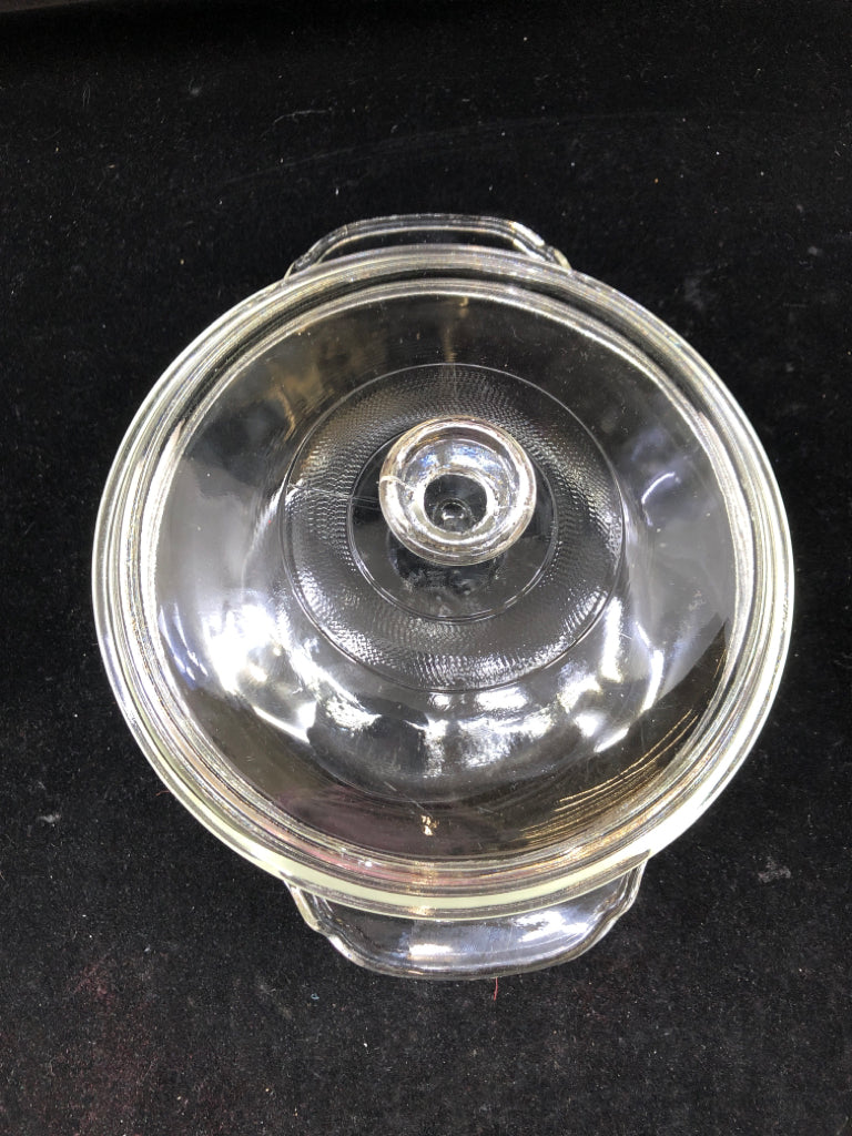 FIRE KING CLEAR CASSEROLE DISH.