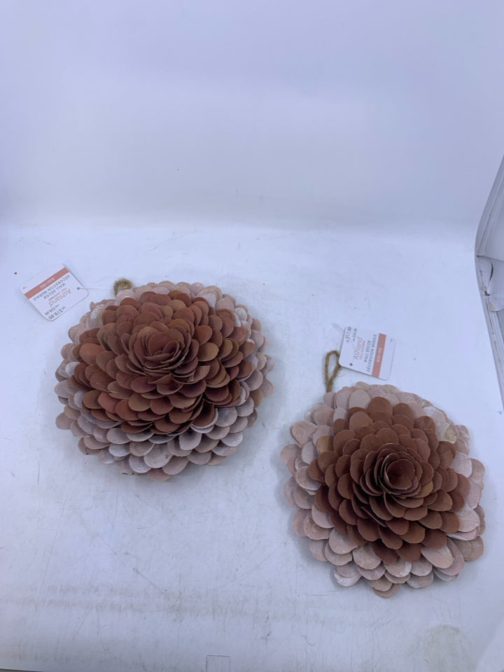 2 LIGHT WEIGHT WOOD PALE PINK FLOWERS WALL ART.