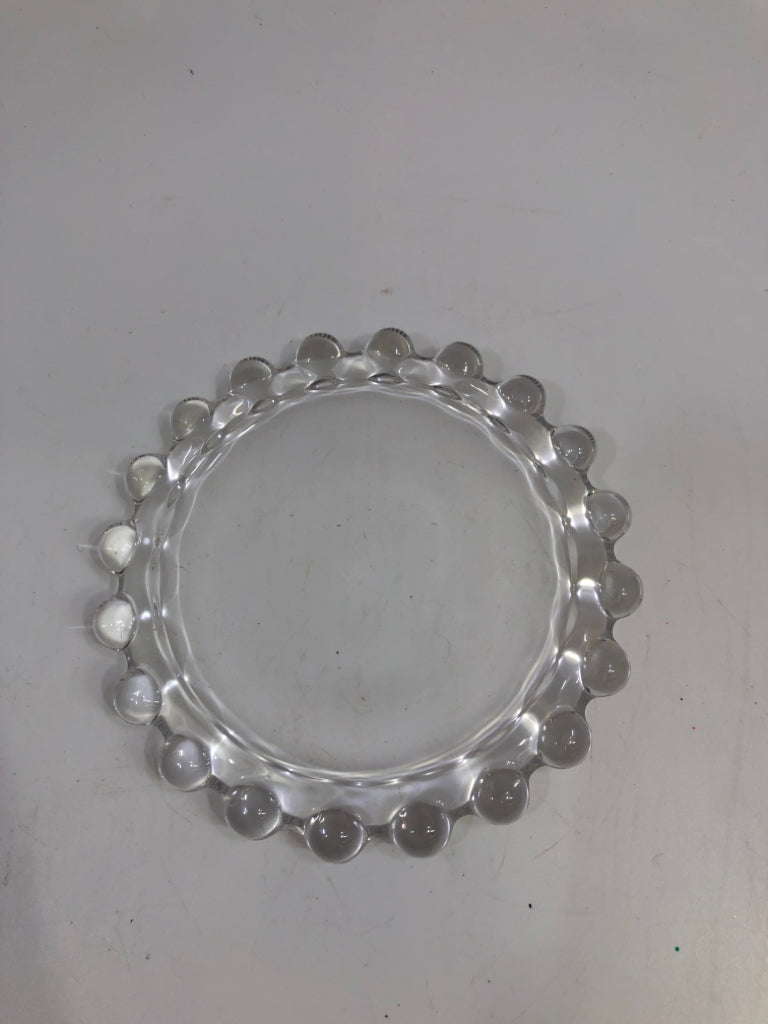 BEADED RIM GLASS CANDLE PLATE.