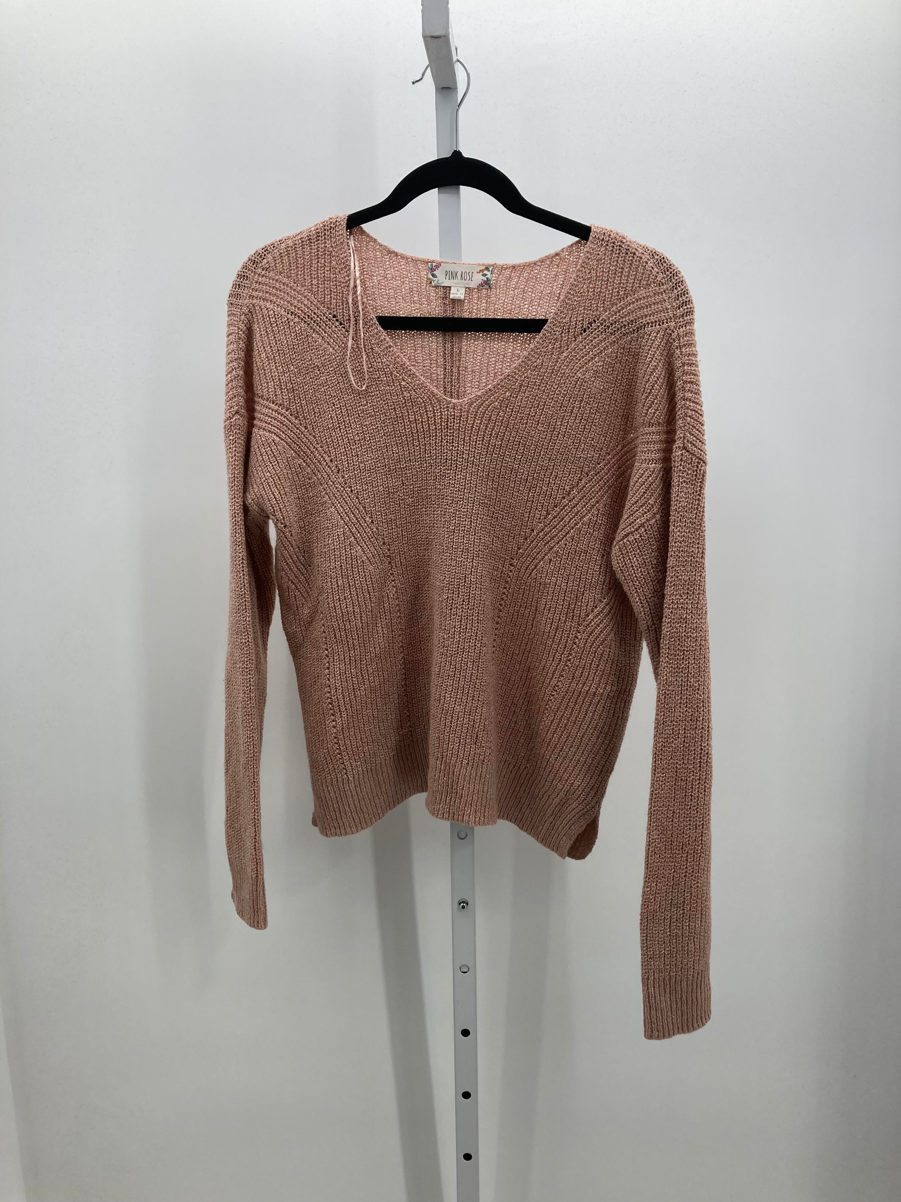 Pink Rose Size Large Juniors Long Sleeve Sweater