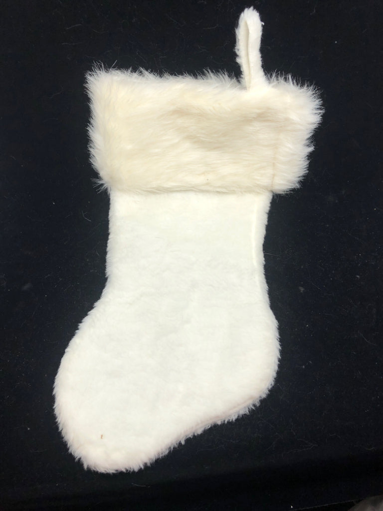 WHITE FAUX FUR STOCKING.