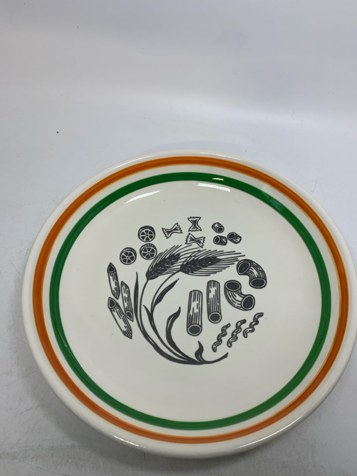 SHALLOW PASTA BOWL W/ GREEN ORANGE STRIPE INDUSTRIA CERAMICA IRONSTONE.