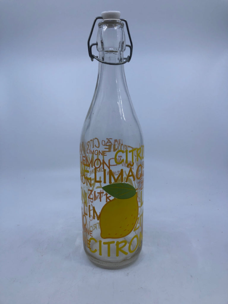 LEMON W SCRIPT GLASS EMPTY CARAFE W STOPPER.