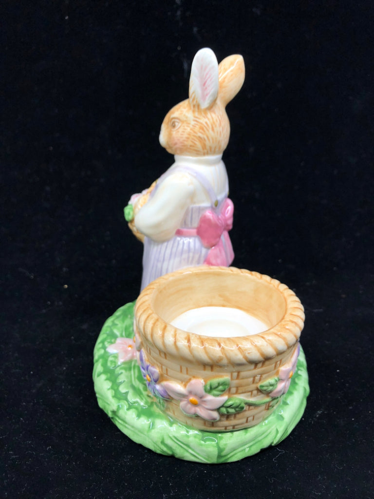 AVON CERAMIC TEA LIGHT HOLDER W/ RABBIT IN DRESS.