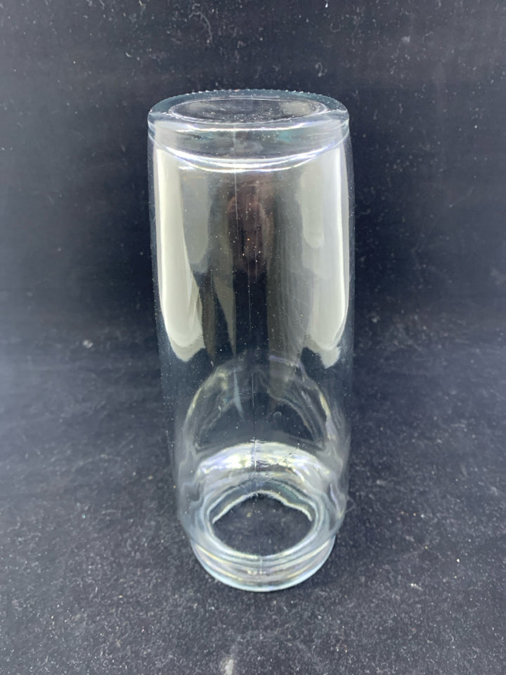 THICK CLEAR GLASS URN VASE.