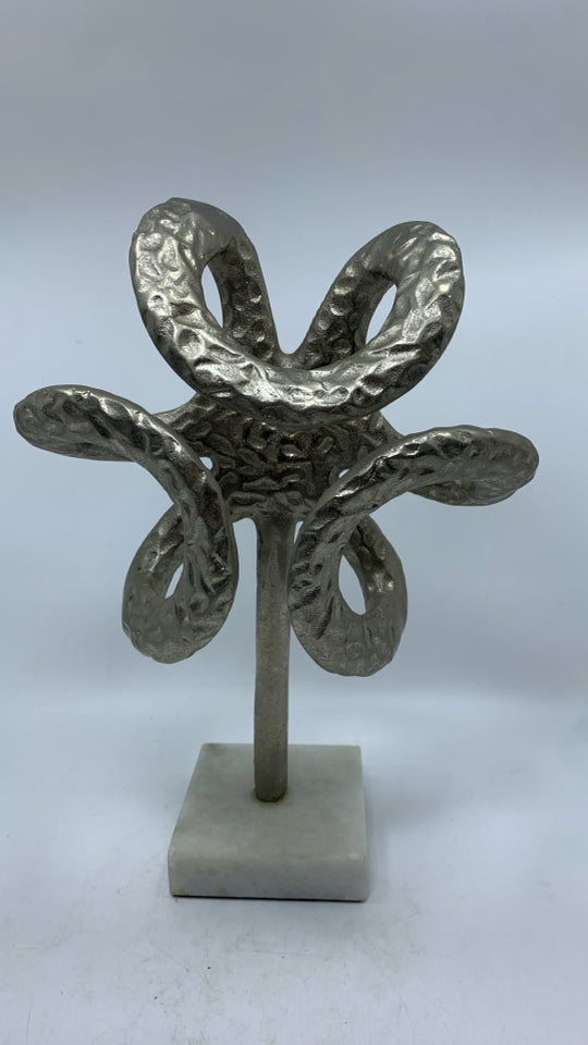 ABSTRACT METAL ART SCULPTURE W/MARBLE STAND.