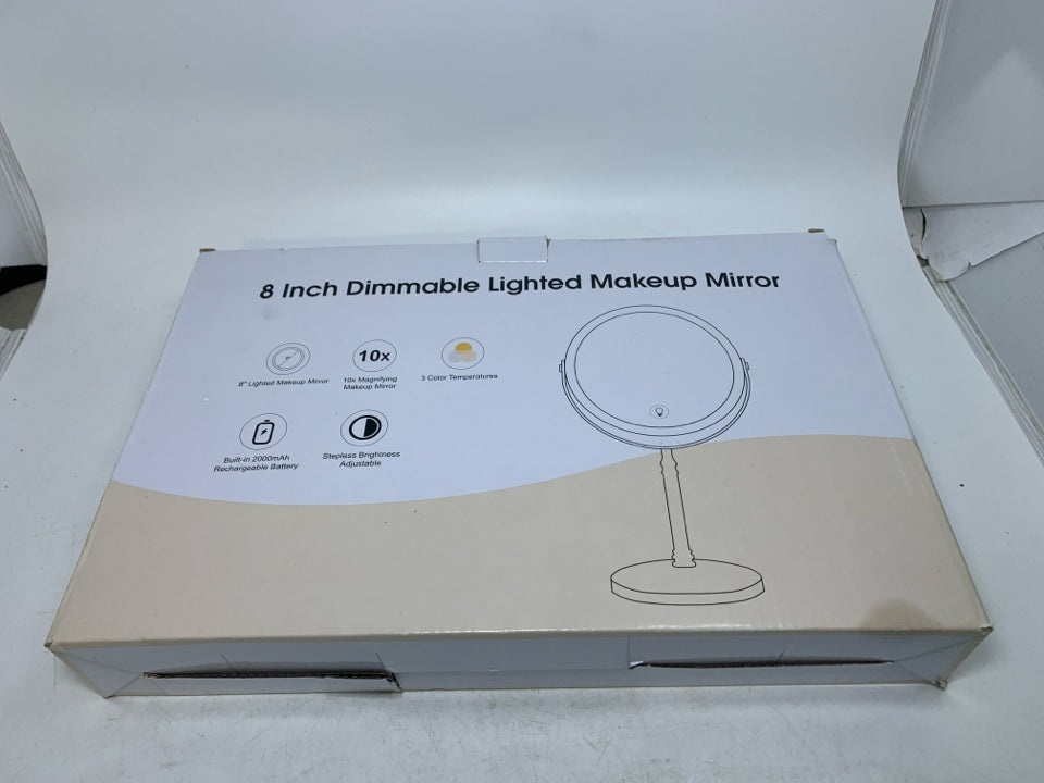 NIB DIMMABLE LIGHTED MAKEUP MIRROR BRUSHED NICKEL.