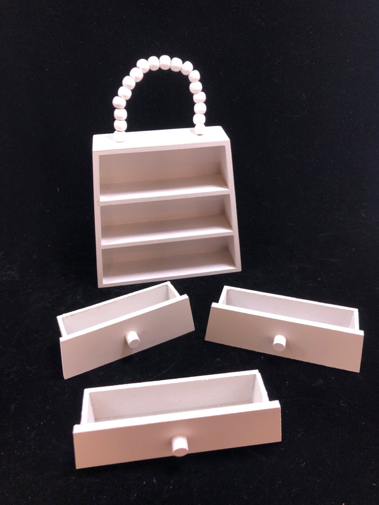 3 DRAWER PURSE SHAPED JEWELRY BOX.
