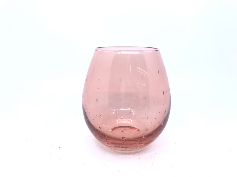 4 PINK GLASS STEMLESS WINE GLASSES.