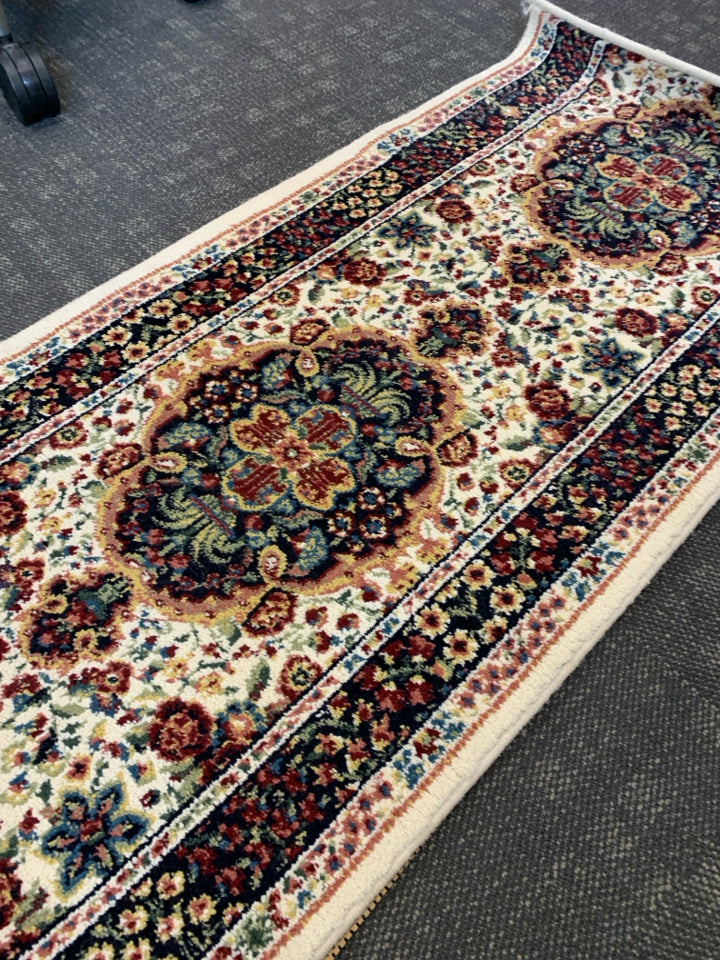 CREAM W COLORFUL FLORAL LONG HALLWAY RUNNER.