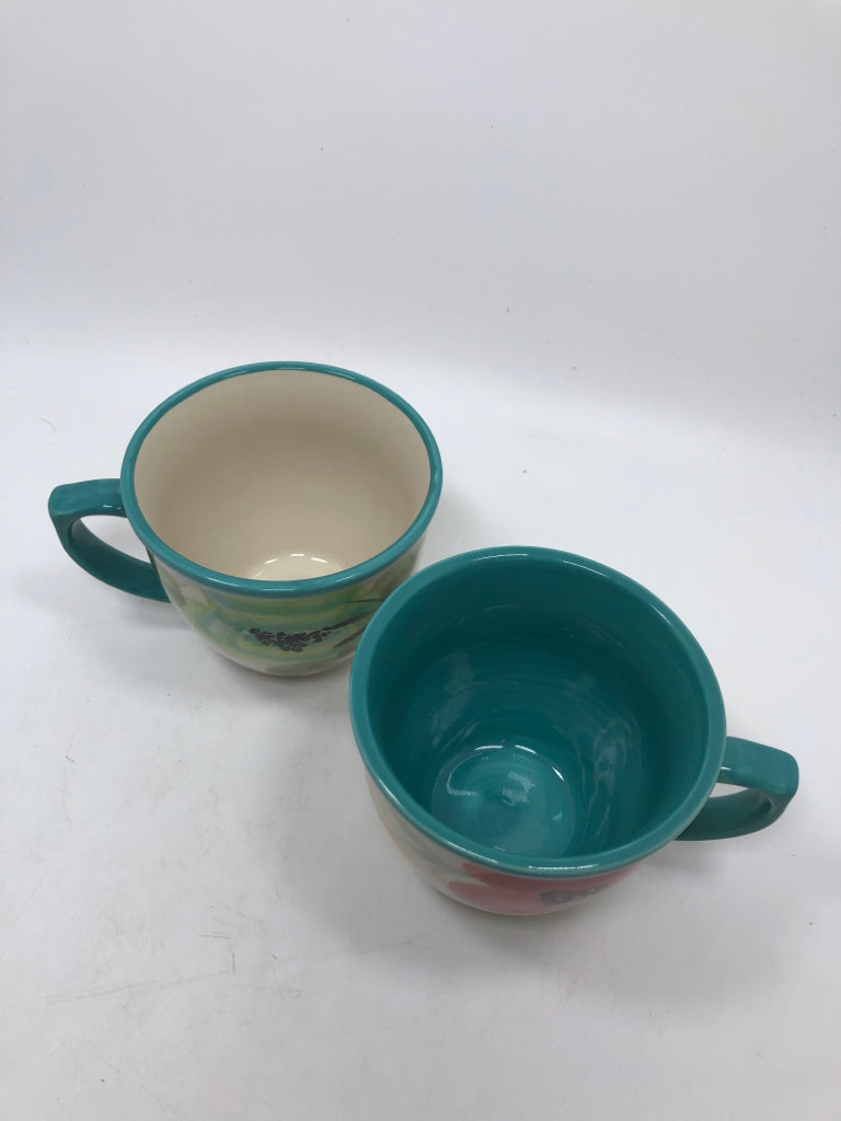 2 BLOOM TURQUOISE MUGS.