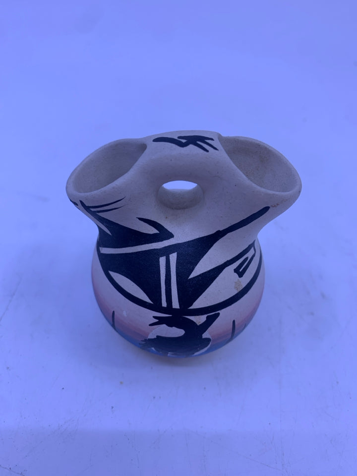 DELICATE BLUE/PINK  VASE W TWO OPENINGS.