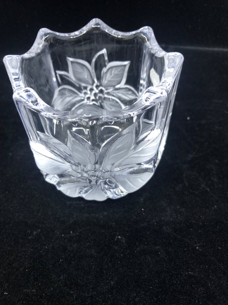 MIKASA CLEAR CRYSTAL VOTIVE CANDLE HOLDER FLORAL ETCHED.