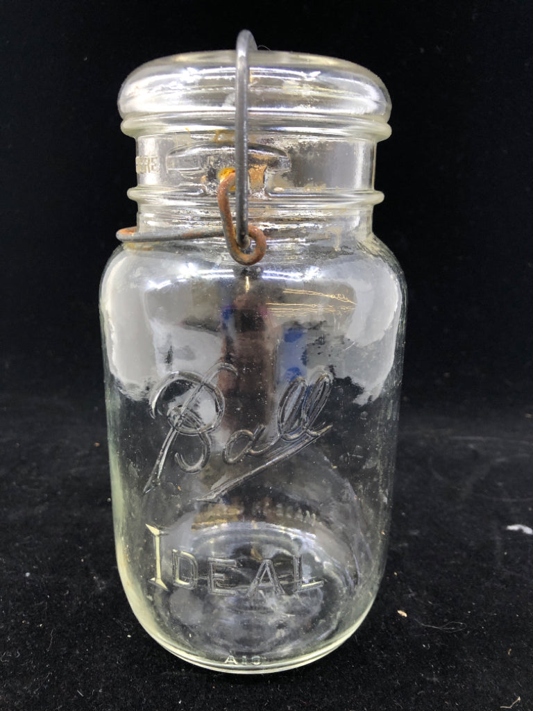 VTG BALL MASON JAR W METAL CLASP.